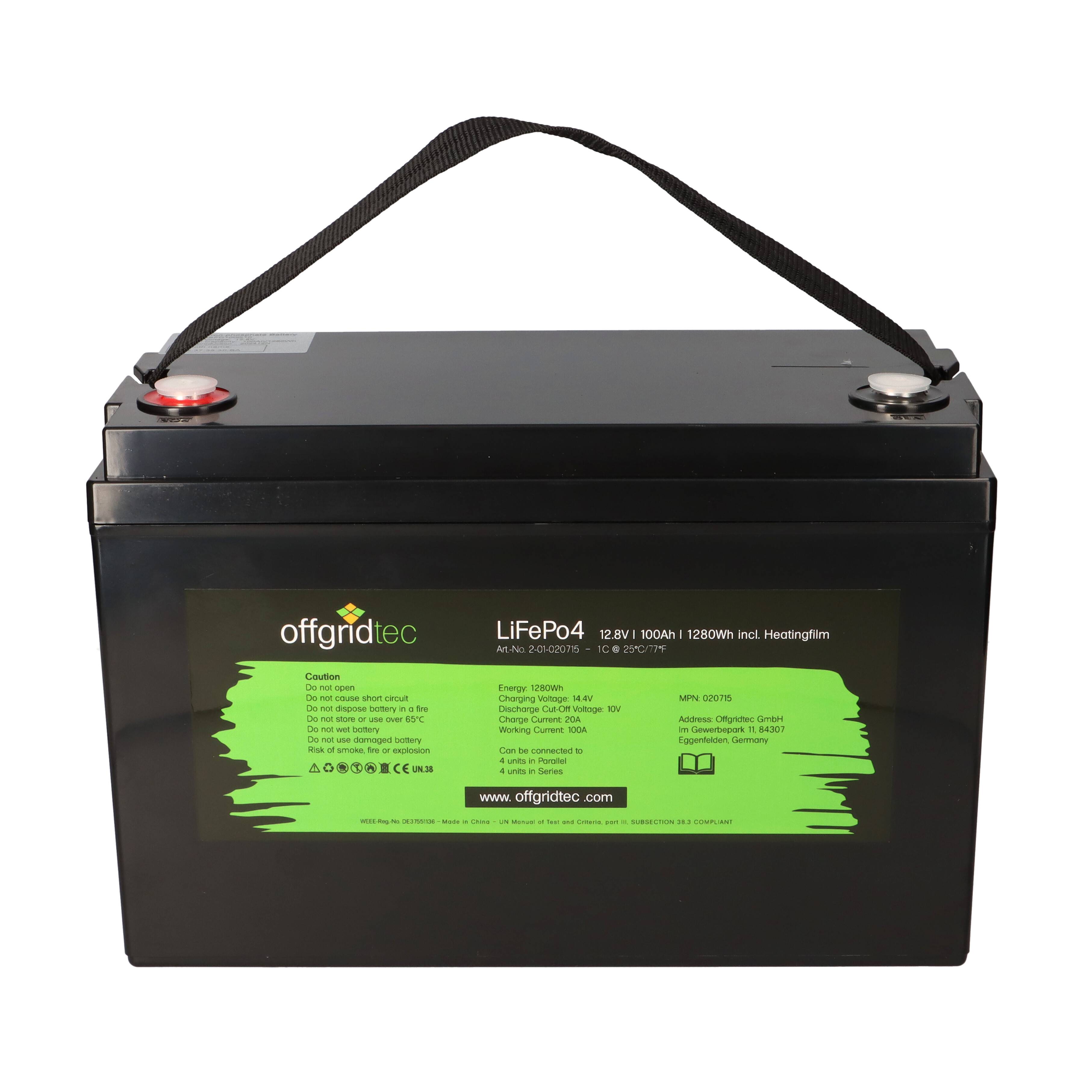 Offgridtec LifePo4 Akku 12/100 12,8V 100Ah mit BMS und Heizmatte 1280Wh mit 0% MwSt nach §12 Abs. 3 UstG