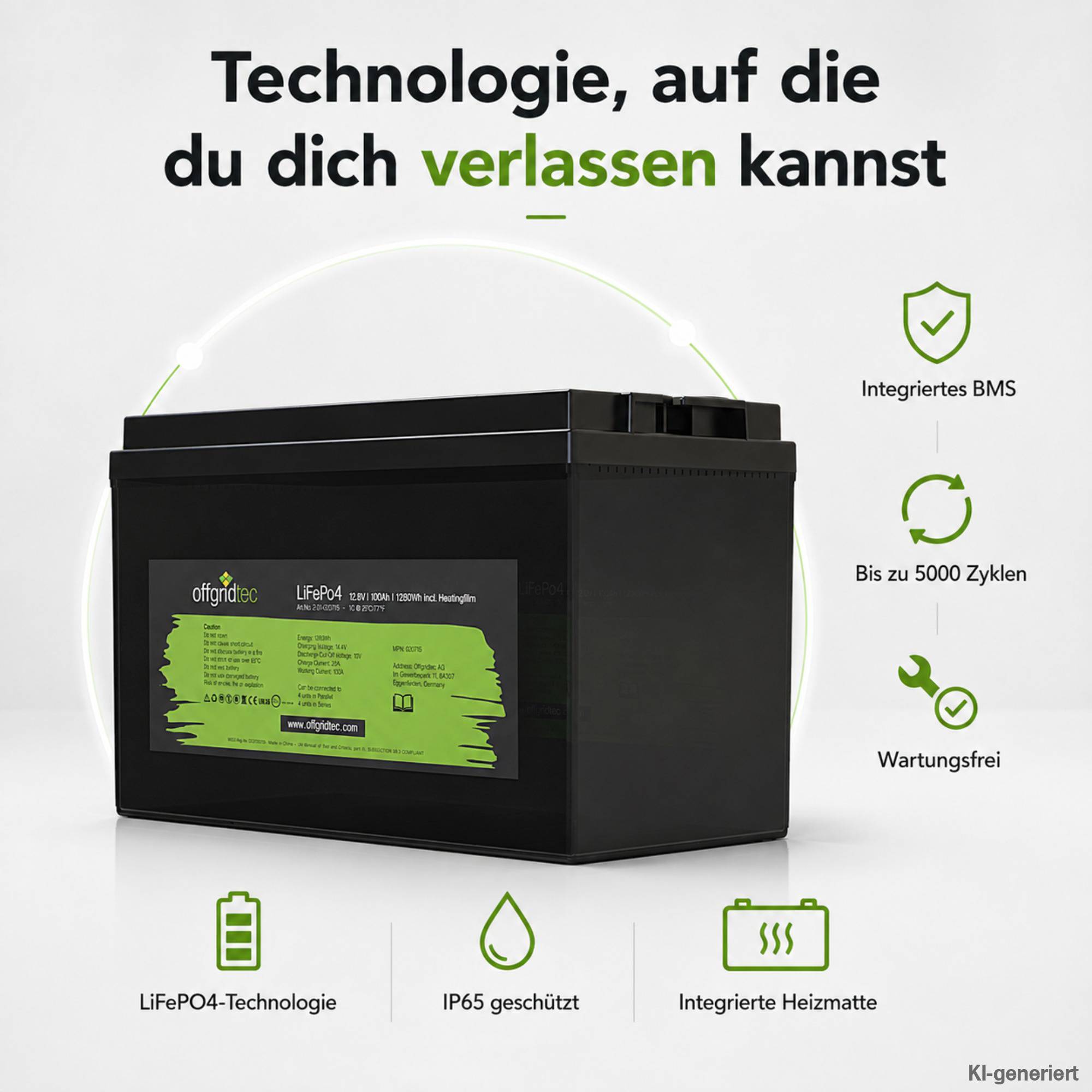 Offgridtec LifePo4 Akku 12/100 12,8V 100Ah mit BMS und Heizmatte 1280Wh