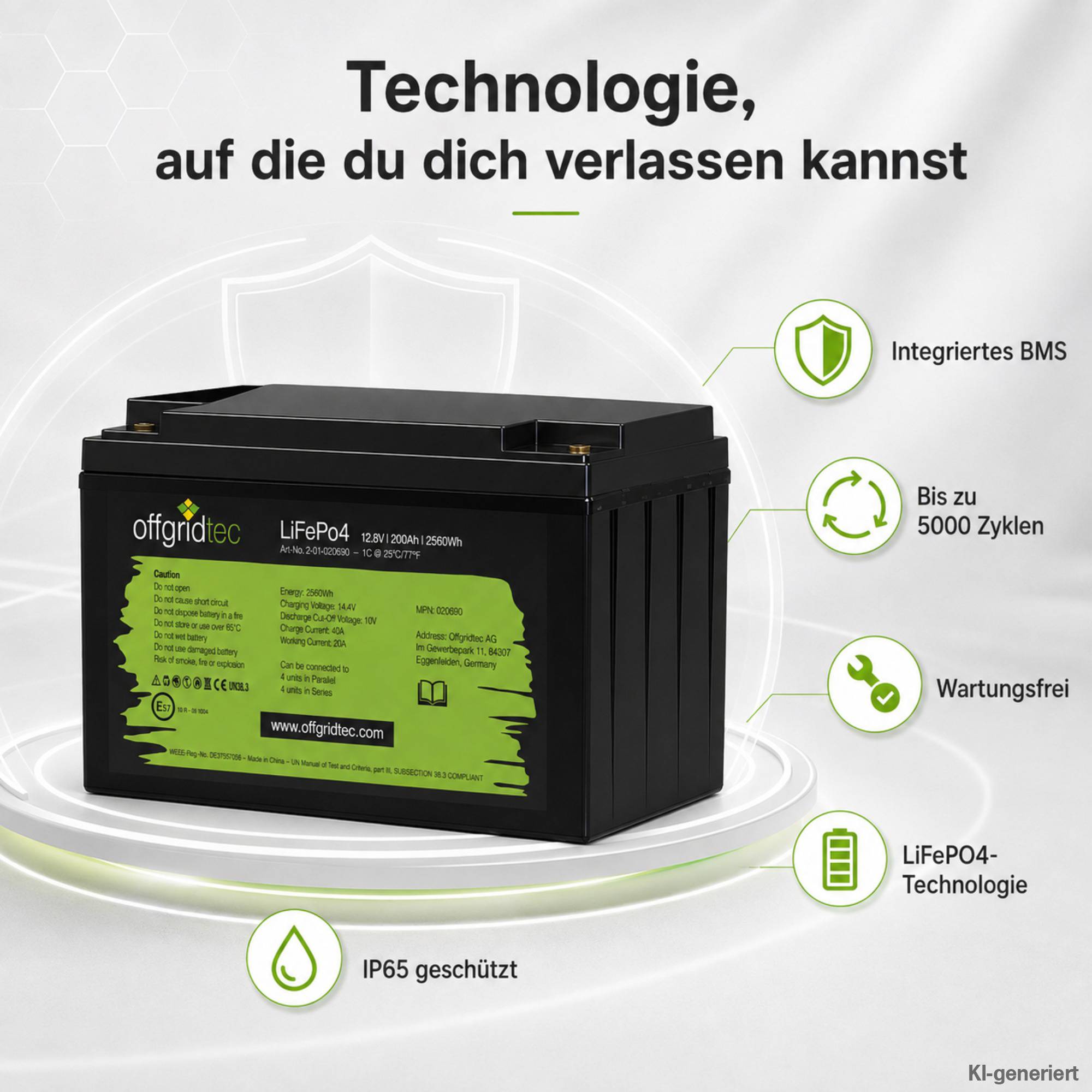 Offgridtec LiFePo4 Akku 12/200 12,8V 200Ah BMS integriert 2560Wh