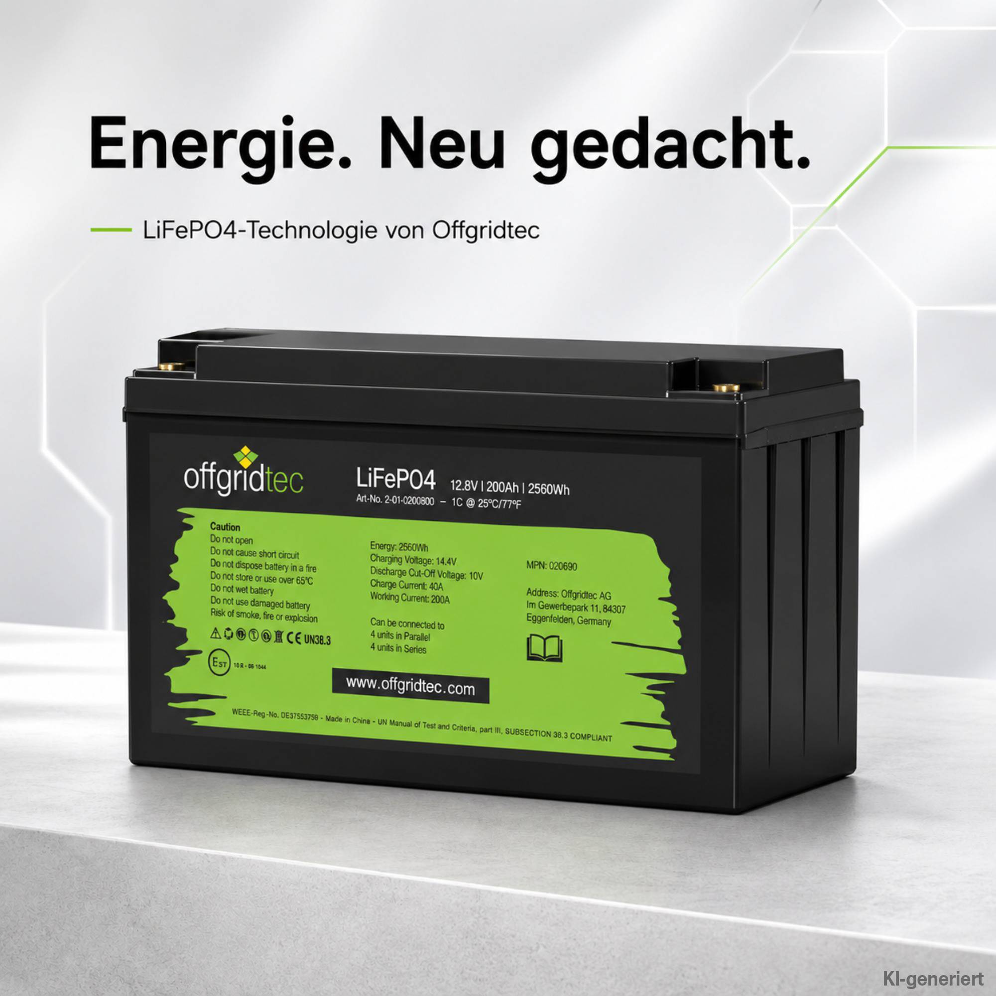 Offgridtec LiFePo4 Akku 12/200 12,8V 200Ah BMS integriert 2560Wh