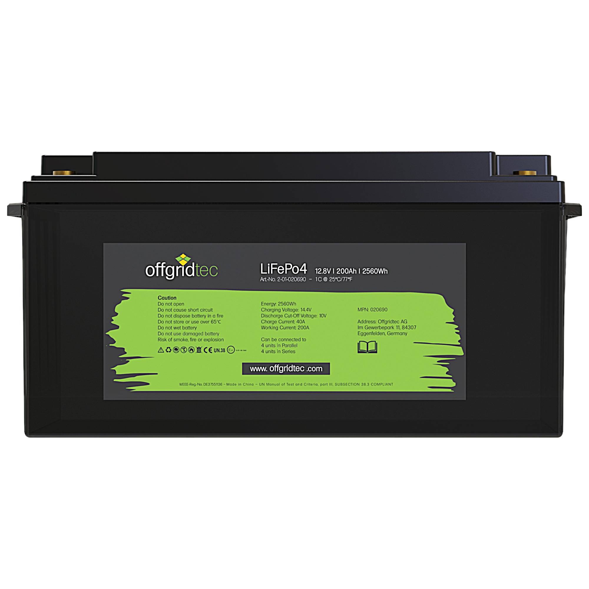 Offgridtec LiFePo4 Akku 12/200 12,8V 200Ah BMS integriert 2560Wh