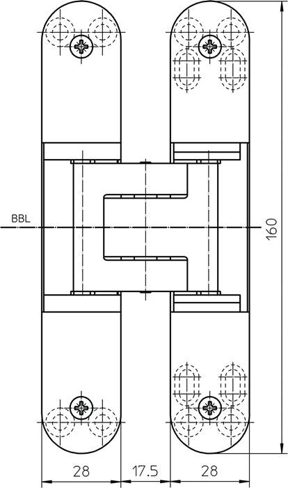 Objektband Tectus® TE 340 3D VA RAL 9005 schwarz ma (SW 107) 80kg DIN L/R