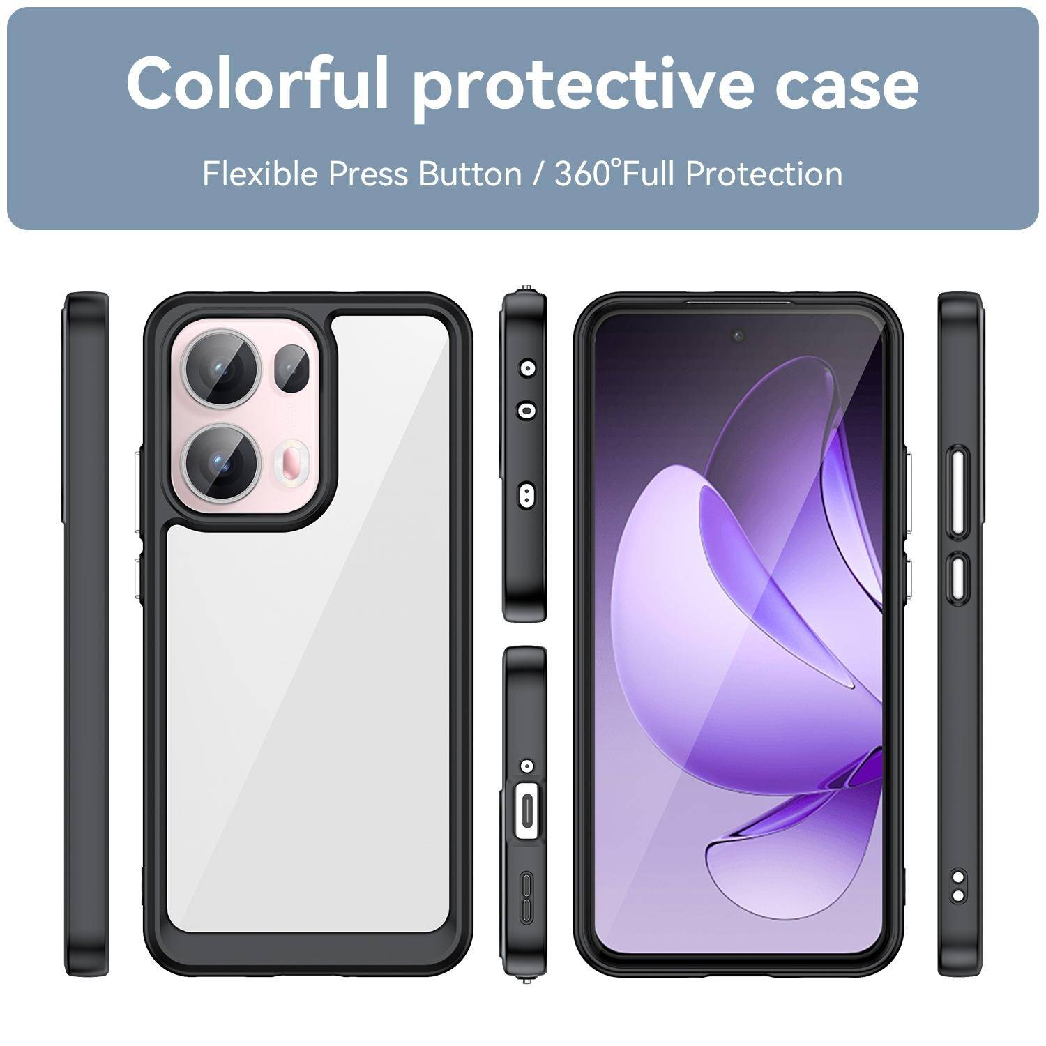 Für Oppo Reno 13 Pro 5G Colorful Series TPU Acryl Hybrid Schutz Hülle Schwarz
