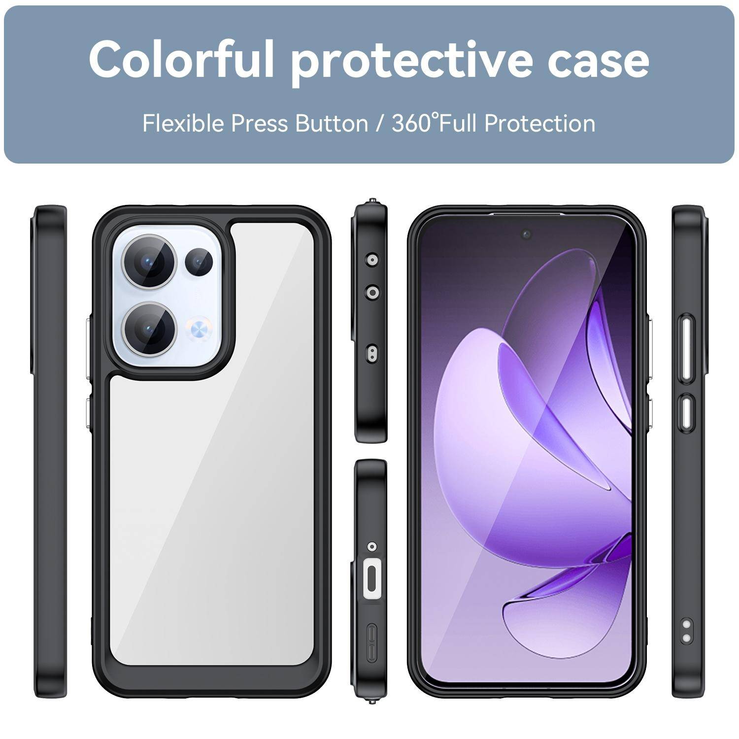 Für Oppo Reno 13 5G Colorful Series TPU Acryl Hybrid Schutz Hülle Case Schwarz