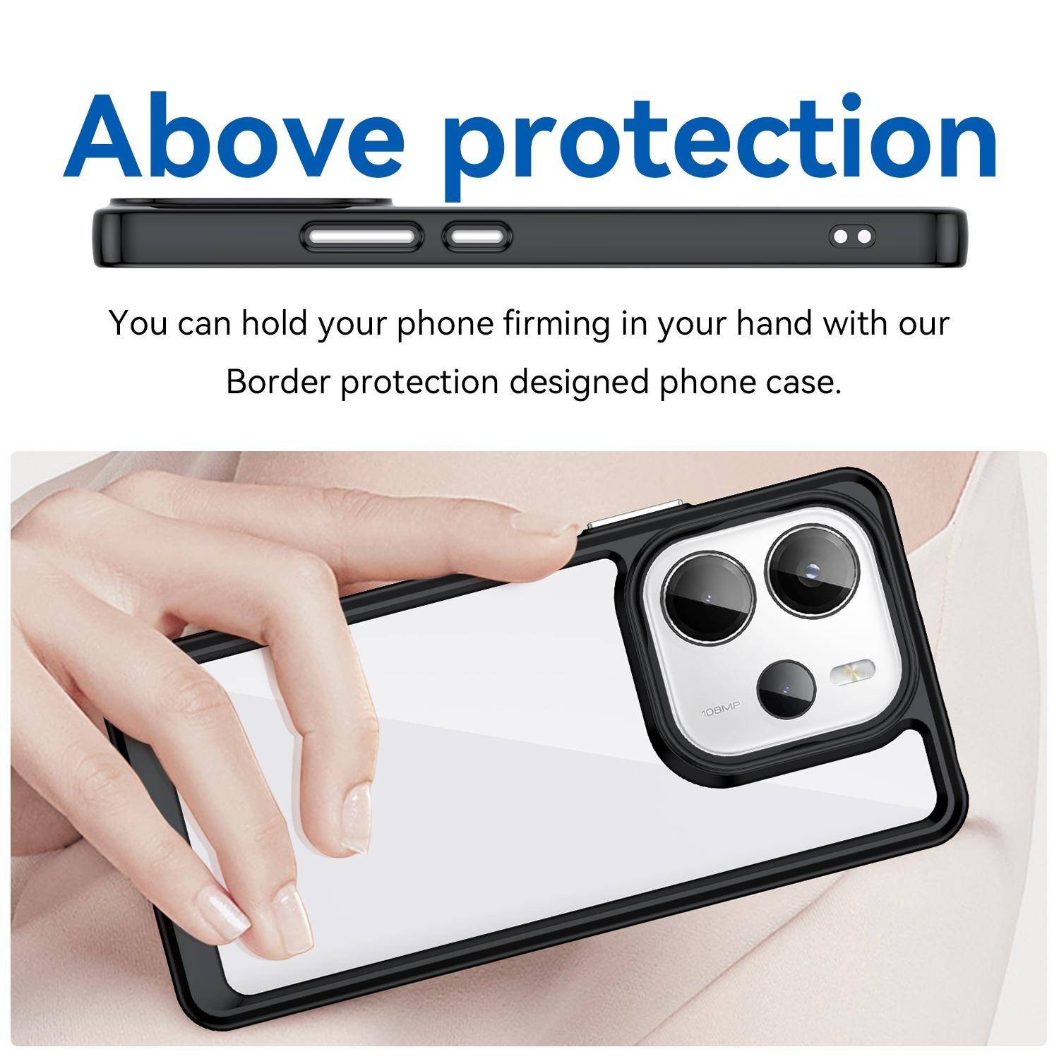 Für Xiaomi Redmi Note 14 4G Colorful Serie TPU Acryl Hybrid Schutz Hülle Schwarz