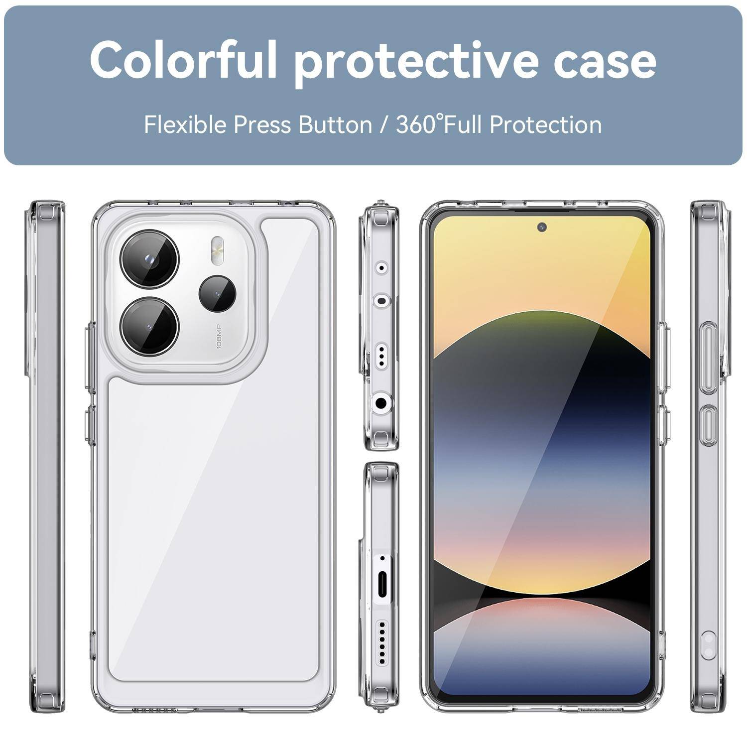 Für Xiaomi Redmi Note 14 4G Colorful TPU Acryl Hybrid Schutz Hülle Transparent