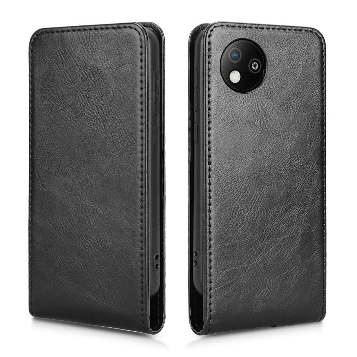 Für ZTE Blade A35 Lite Vertikale Kunstleder Flip Handy Tasche Hülle Case Schwarz