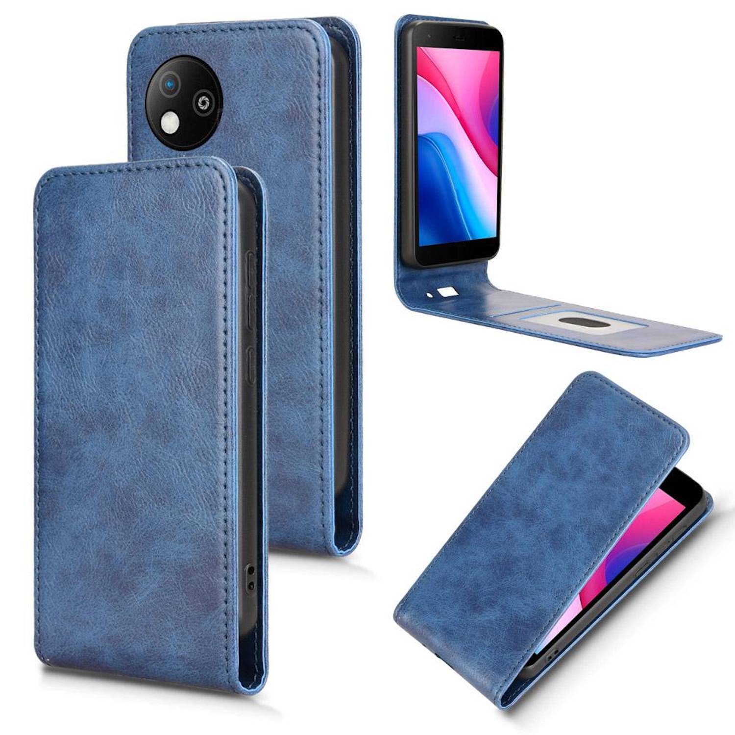 Für ZTE Blade A35 Lite Vertikale Kunstleder Flip Handy Tasche Hülle Case Blau