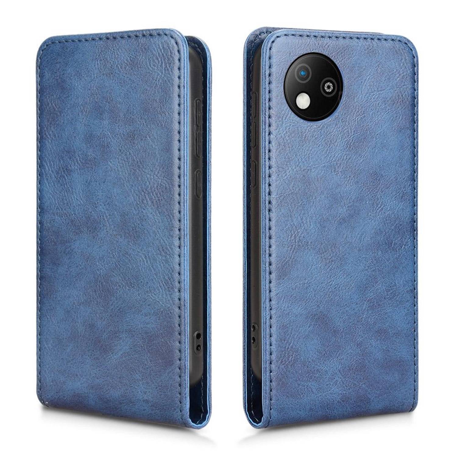 Für ZTE Blade A35 Lite Vertikale Kunstleder Flip Handy Tasche Hülle Case Blau