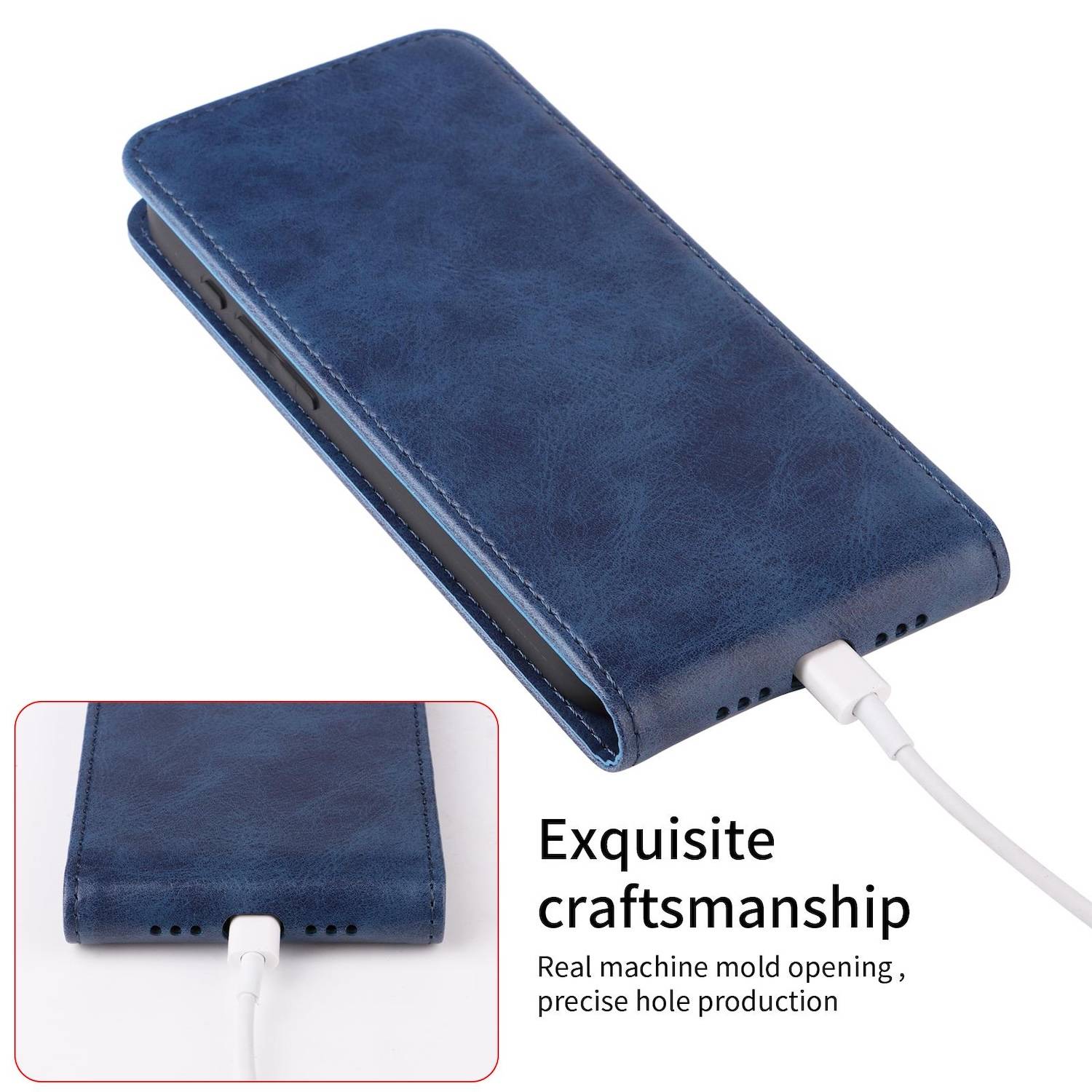 Für ZTE Blade A35 Lite Vertikale Kunstleder Flip Handy Tasche Hülle Case Blau