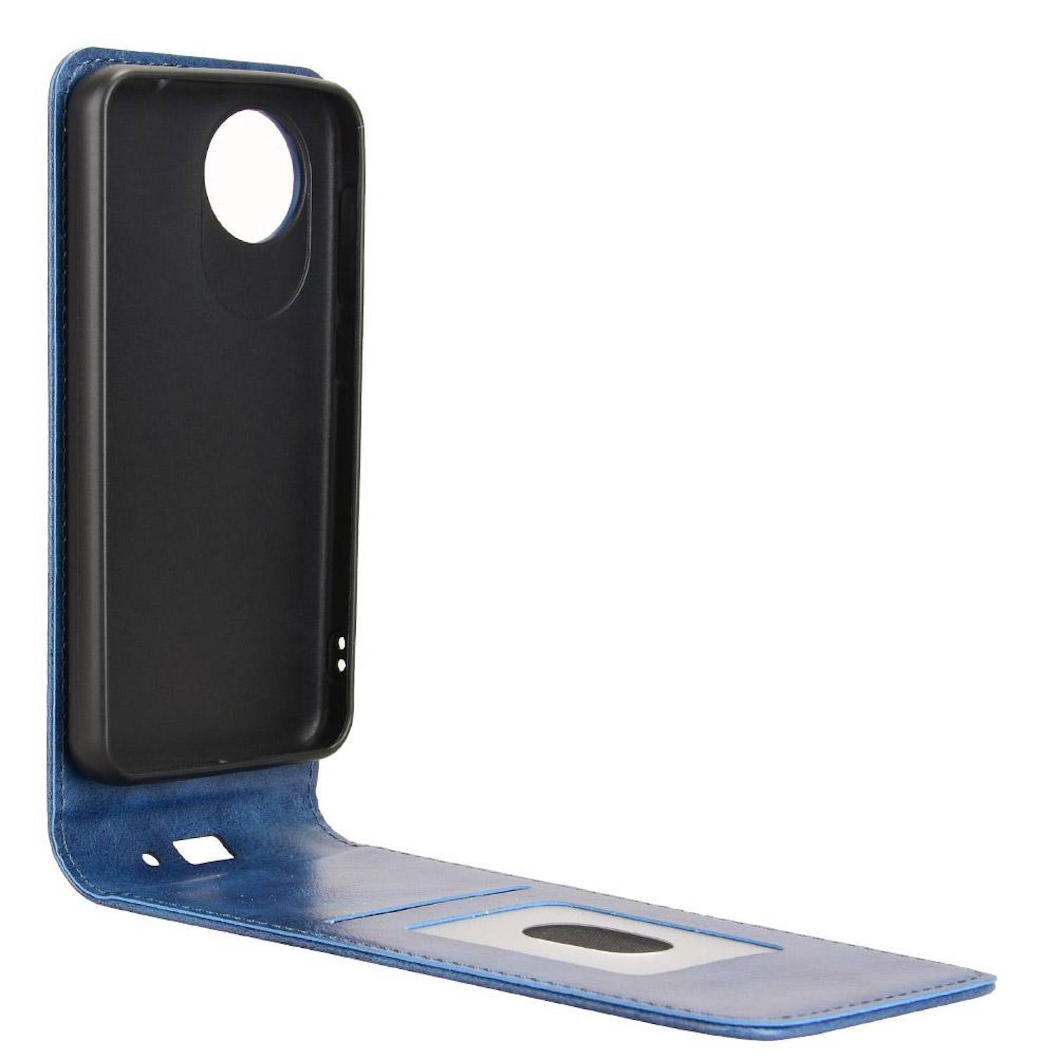 Für ZTE Blade A35 Lite Vertikale Kunstleder Flip Handy Tasche Hülle Case Blau
