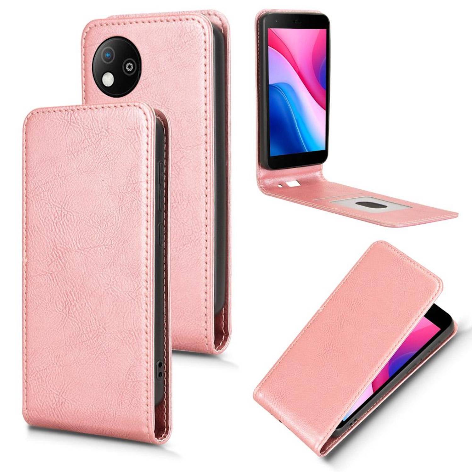 Für ZTE Blade A35 Lite Vertikale Kunstleder Flip Handy Tasche Hülle Case Rosa