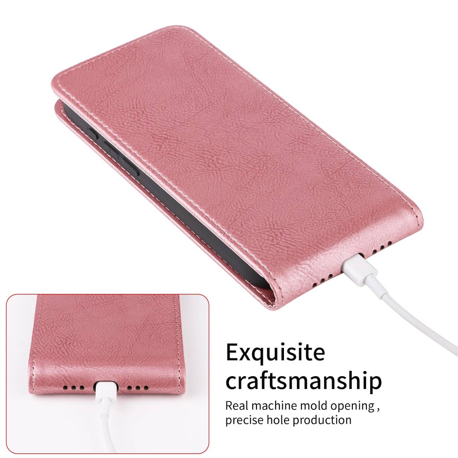 Für ZTE Blade A35 Lite Vertikale Kunstleder Flip Handy Tasche Hülle Case Rosa