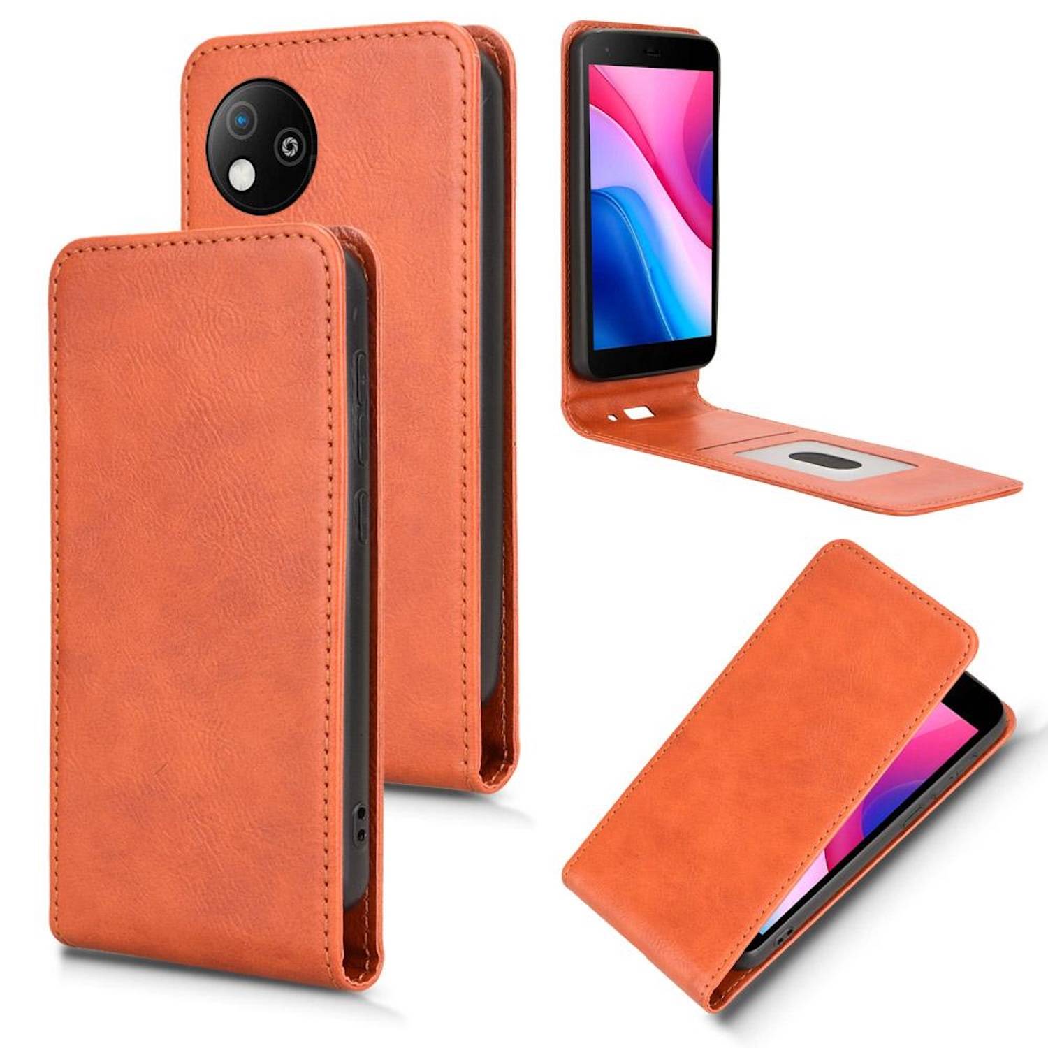 Für ZTE Blade A35 Lite Vertikale Kunstleder Flip Handy Tasche Hülle Case Braun