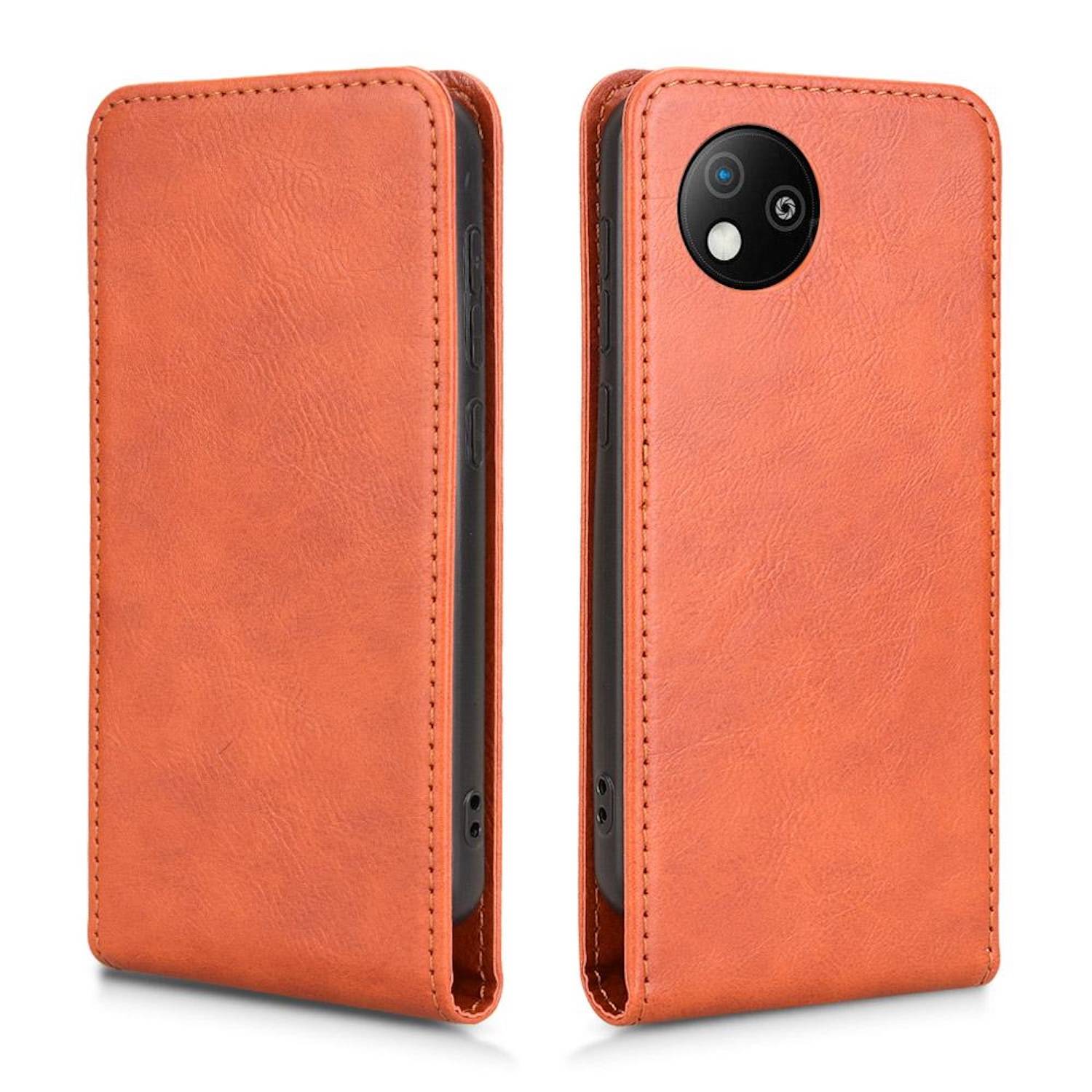 Für ZTE Blade A35 Lite Vertikale Kunstleder Flip Handy Tasche Hülle Case Braun