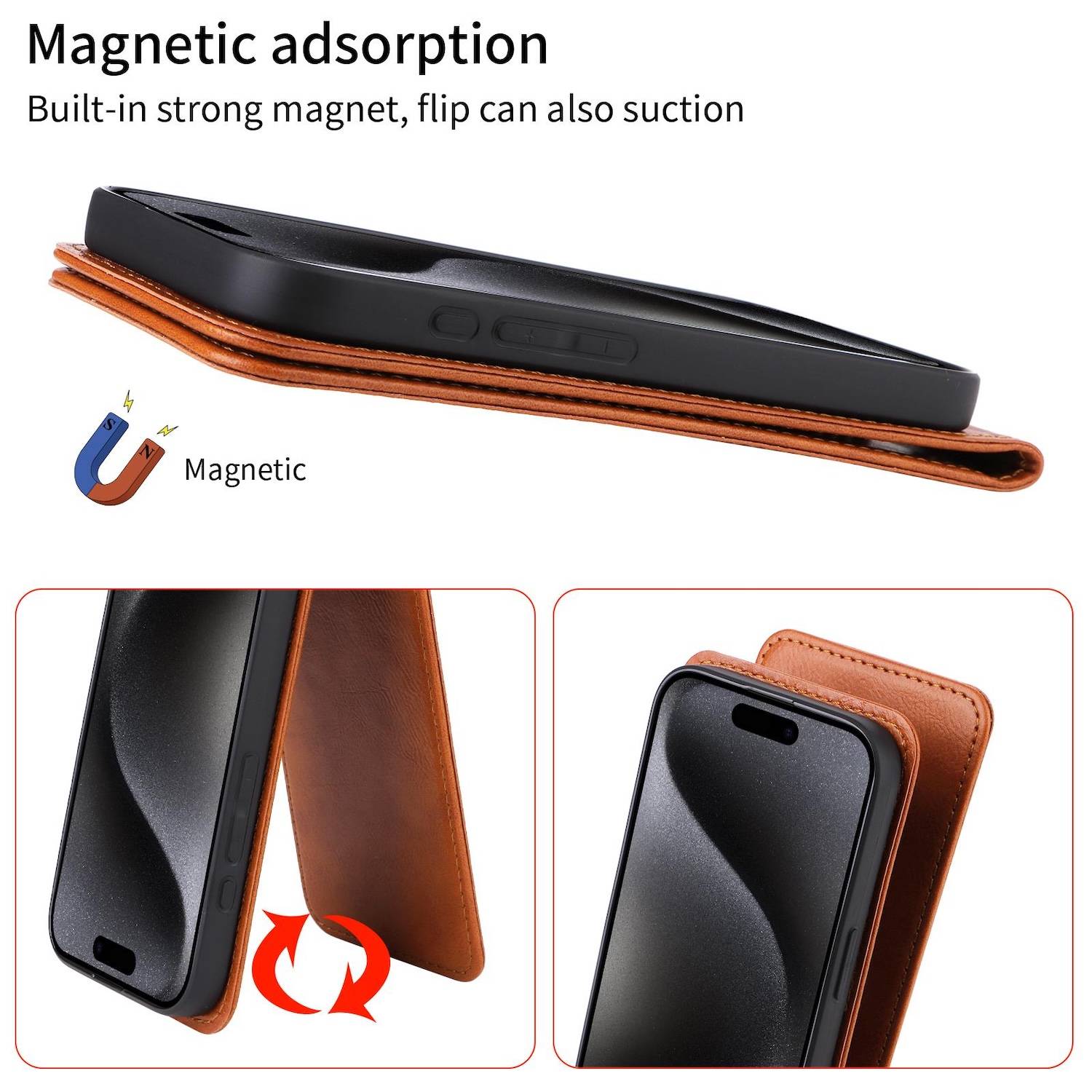 Für ZTE Blade A35 Lite Vertikale Kunstleder Flip Handy Tasche Hülle Case Braun