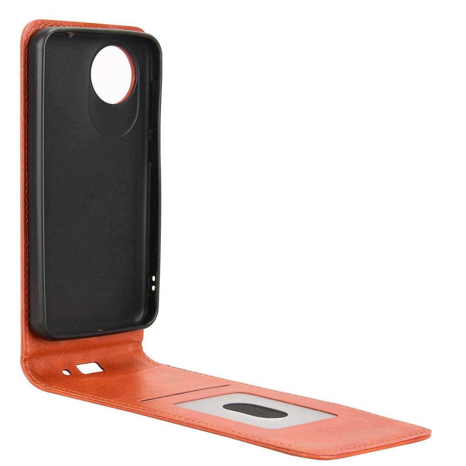 Für ZTE Blade A35 Lite Vertikale Kunstleder Flip Handy Tasche Hülle Case Braun