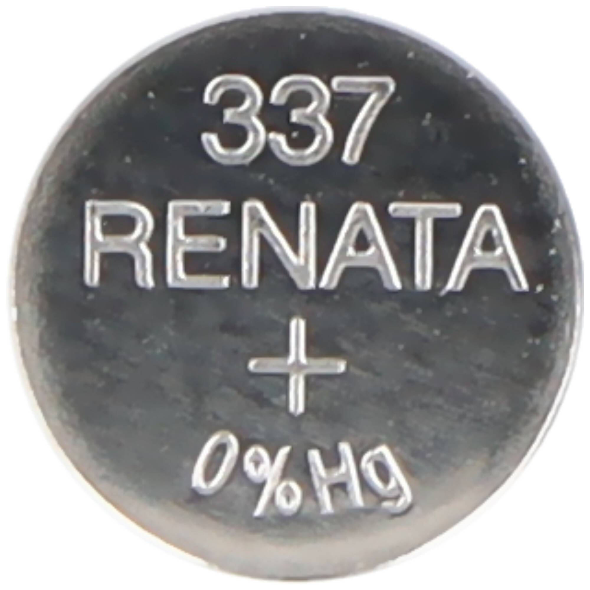 Silberknopfbatterie mit Beschriftung '337 RENATA + 0% Hg'.