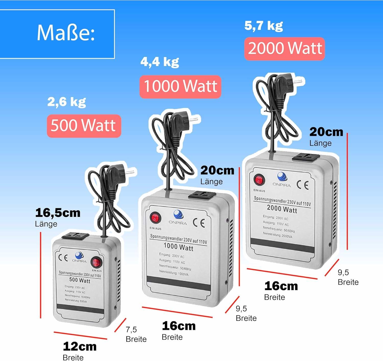 230V auf 110V Spannungswandler Transformator Wandler Umwandler Converter 220V AC 500W