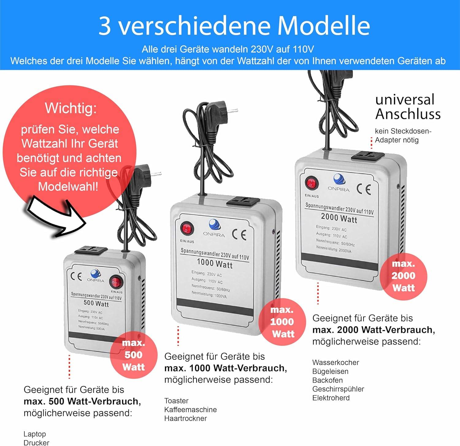 230V auf 110V Spannungswandler Transformator Wandler Umwandler Converter 220V AC 500W