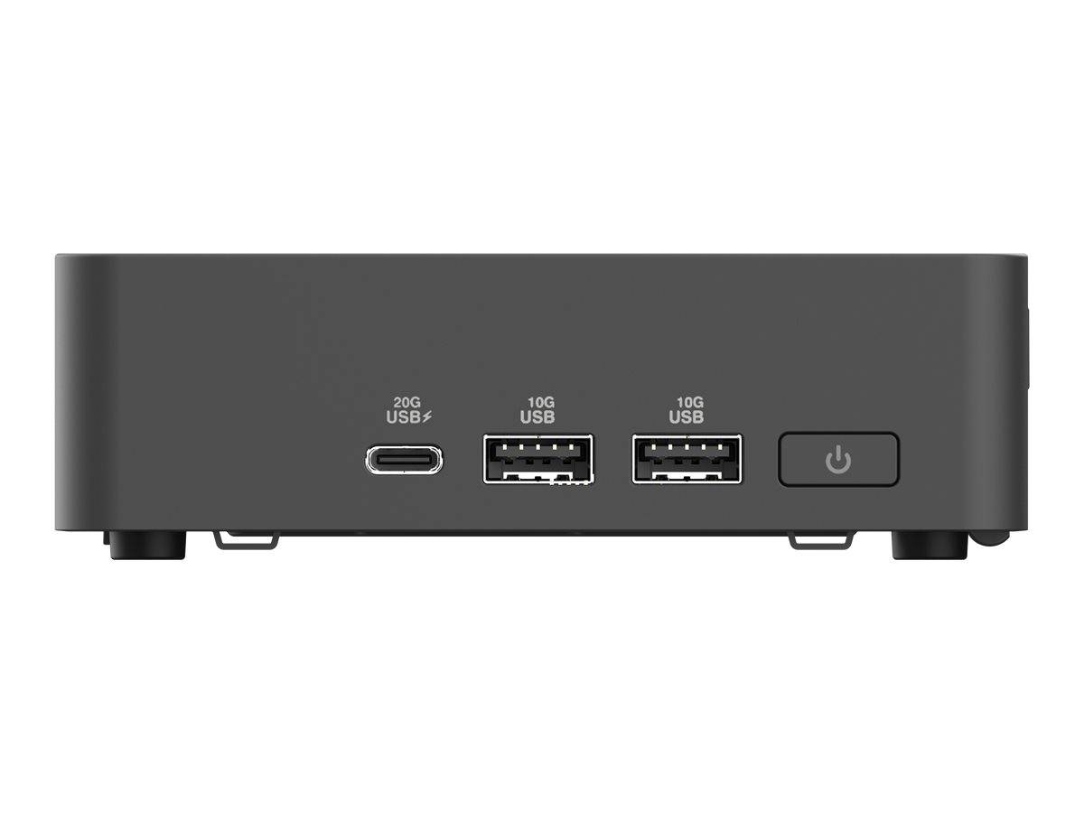 Vorderansicht eines kompakten schwarzen Geräts mit einem USB-C-Anschluss mit der Bezeichnung „20G USB