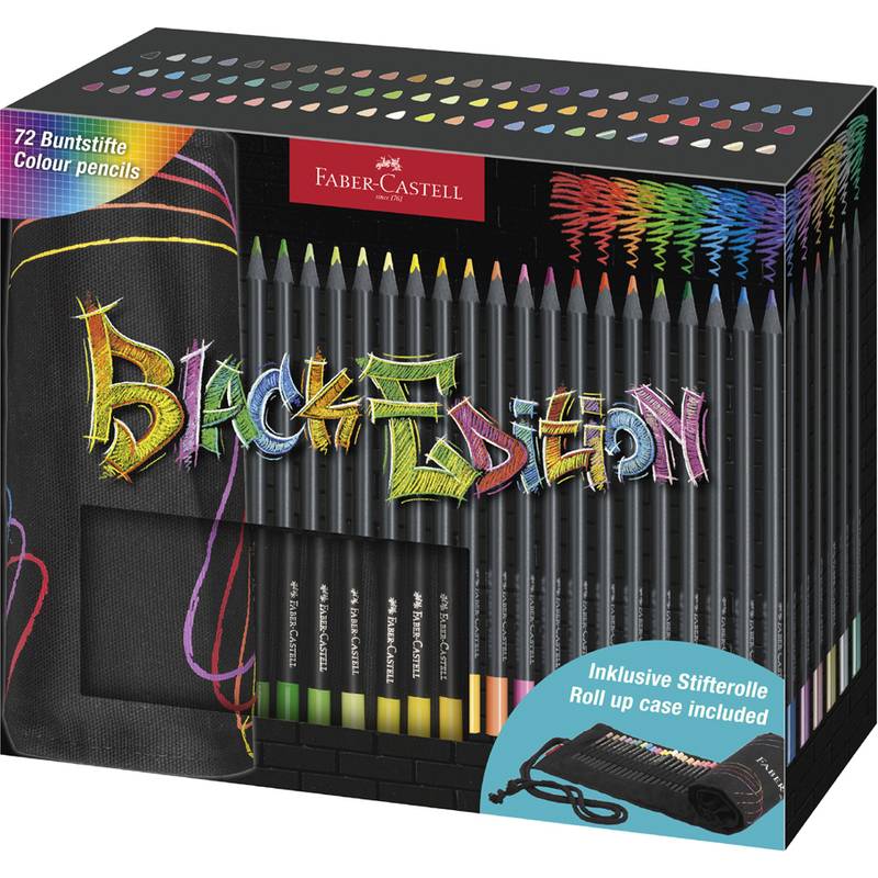 FABER-CASTELL Dreikant-Buntstifte Black Edition, Stifterolle