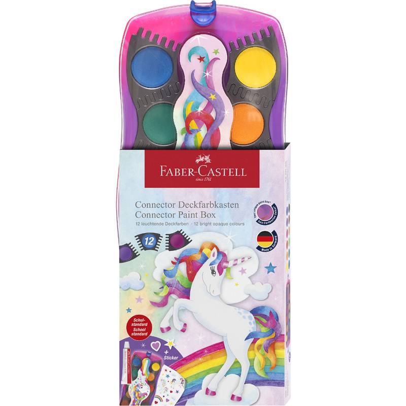 FABER-CASTELL Deckfarbkasten CONNECTOR Einhorn, 12 Farben