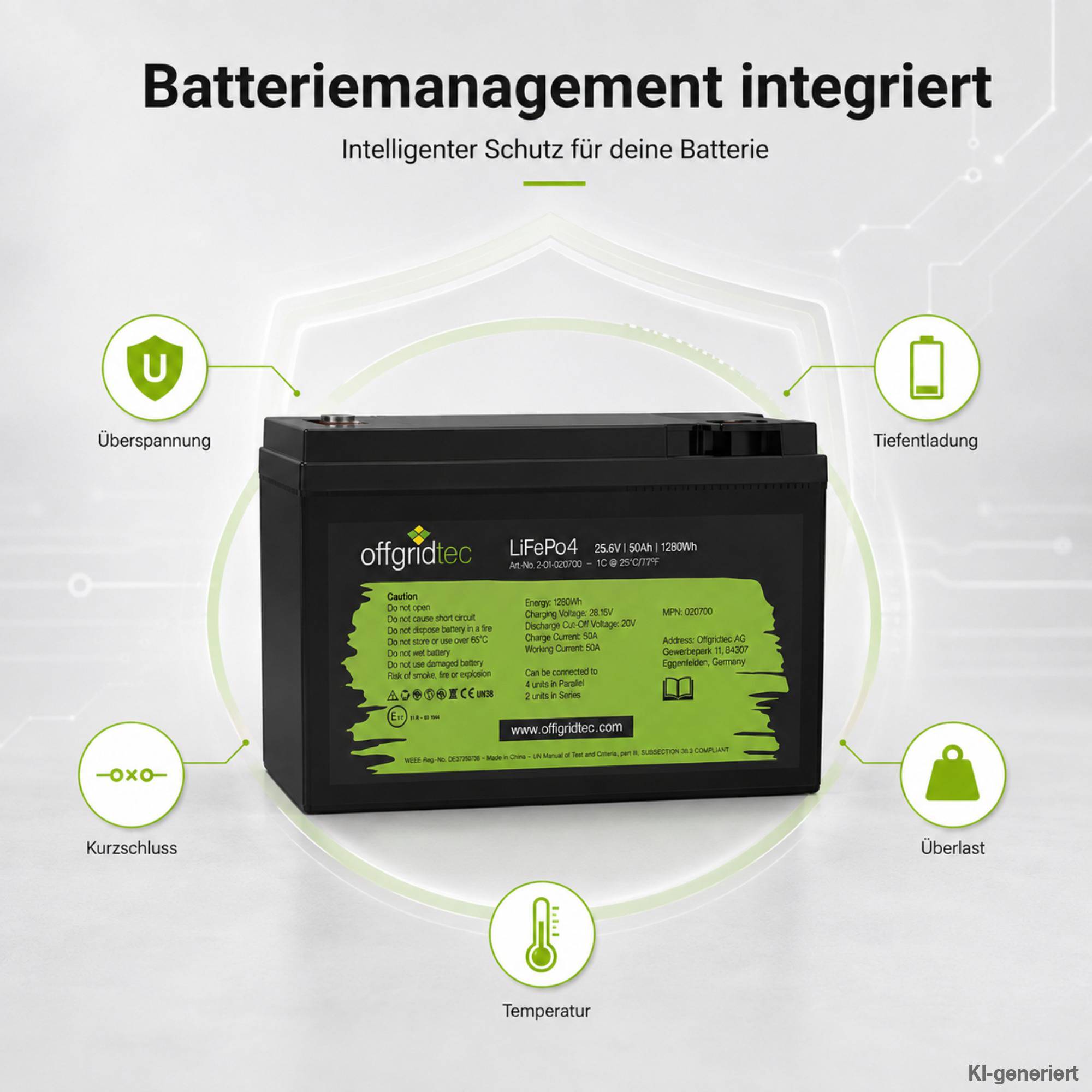 Offgridtec LiFePO4 Akku 25,6/50 24V 50Ah BMS integriert 1280Wh