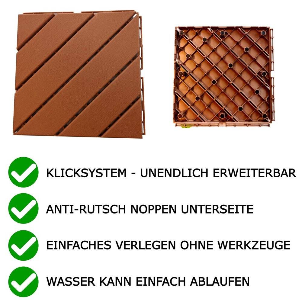 11 Stück HELLBRAUN Terrassenfliesen Bodenplatte Garten Terrasse Balkon Gehweg Klickfliesen Holzoptik wetterfest