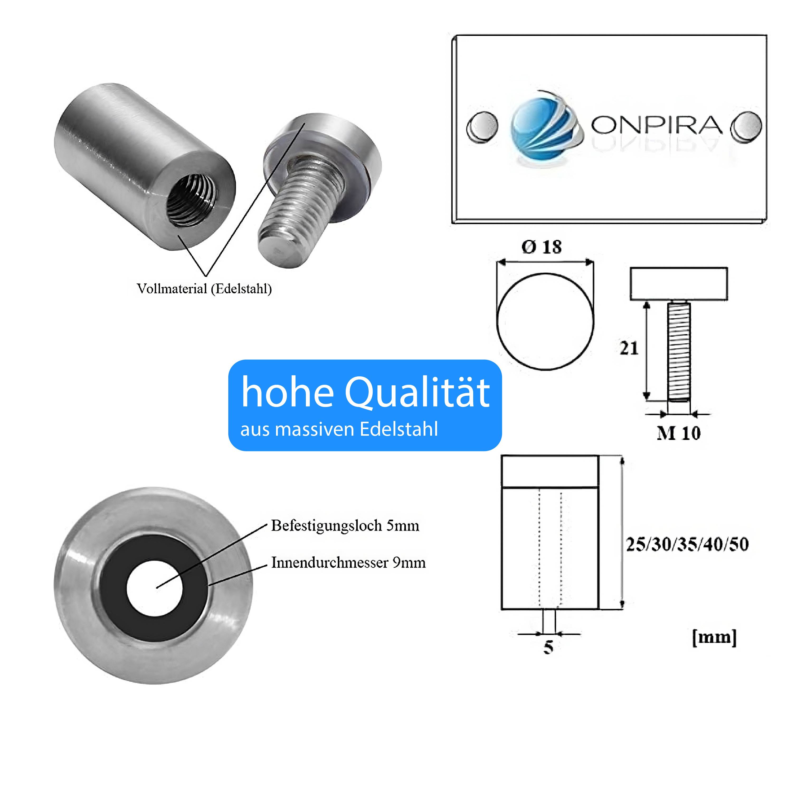 Edelstahl Abstandshalter Schilderbefestigung Wandabstandshalter Spiegelhalter 25mm