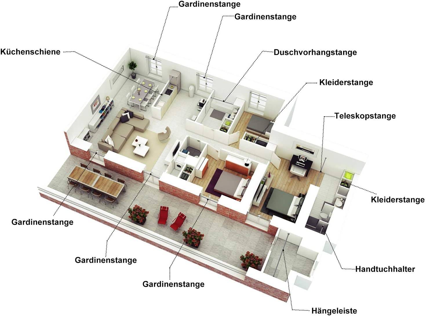 Edelstahl Duschvorhangstange Teleskopstange Klemmstange Duschstange Duschvorhang Stange 95-150cm