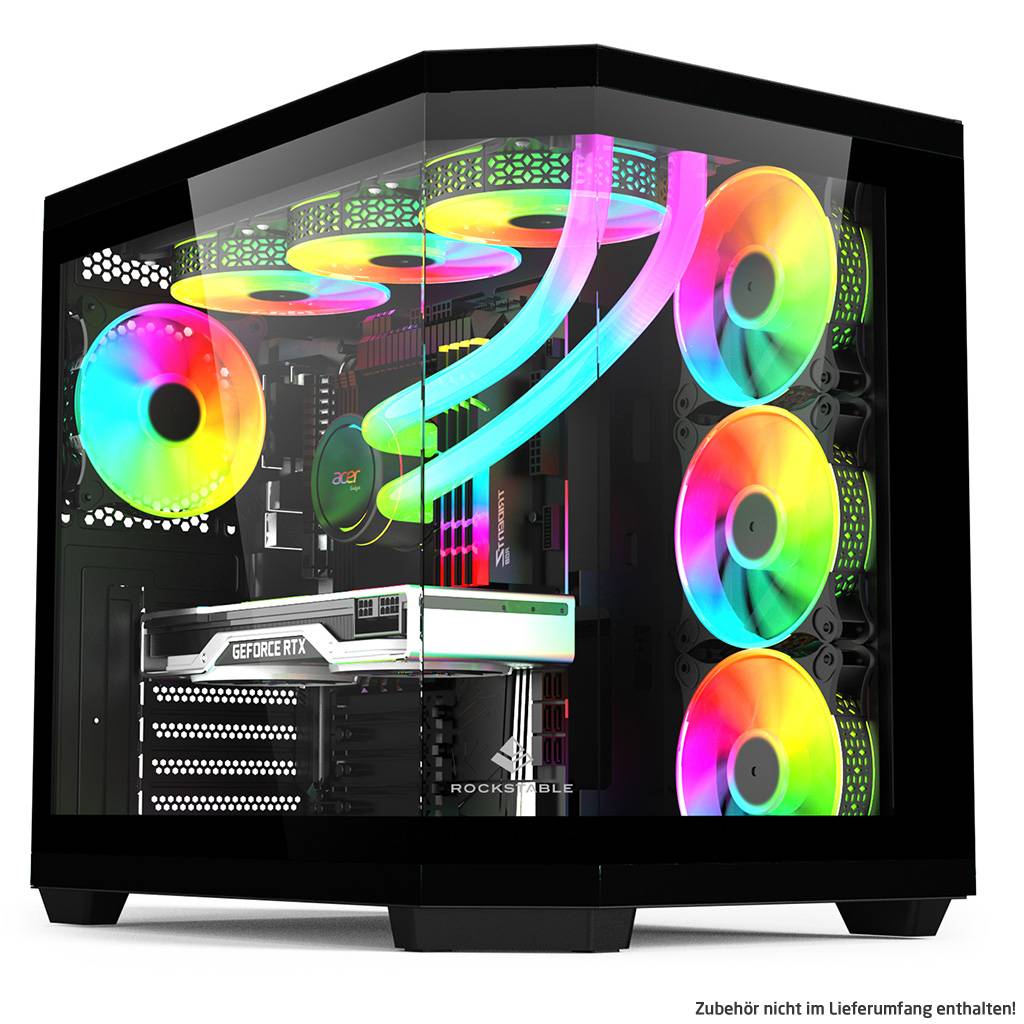 Rockstable Stonecliff Computer Case ATX, mATX, ITX 180° Glas Panorama | Unterstützt Mainboards mit h