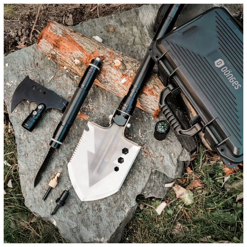 Dönges Multifunktionaler Klappspaten mit Axt in Kunststoff Box