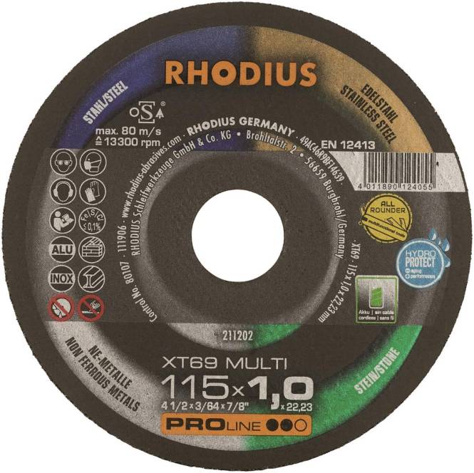 Rhodius Trennscheiben XT69 MULTI 211202 115x1,0x22,23 Extradünn Multi-Anwendung Install.Baumaterial