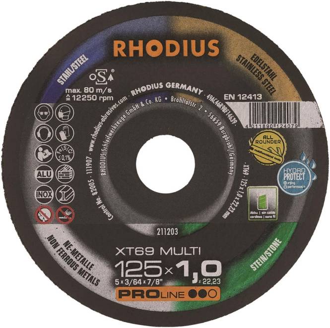 Rhodius Trennscheiben XT69 MULTI 211203 125x1,0x22,23 Extradünn Multi-Anwendung Install.Baumaterial