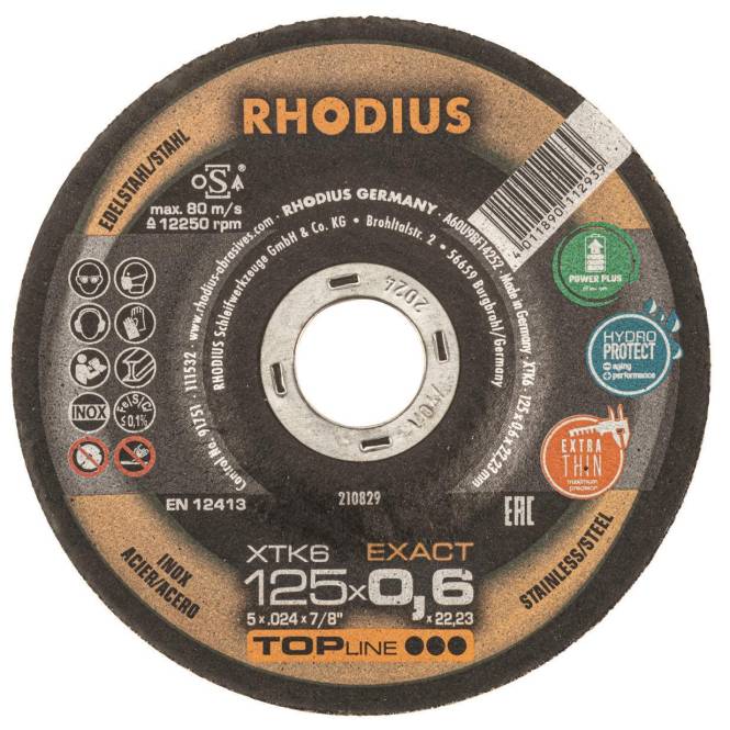 Rhodius Trennscheibe XTK 6 210828 115x0,6x22,23 Extradünn Edelstahl Install.Baumaterial Werkzeug