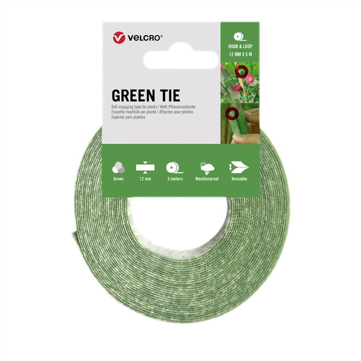 VELCROÂ® Green Tie 5m in sich selbst schließendes Band 12mm grün Klettbänder / Kabelbinder