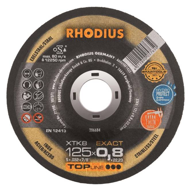 Rhodius Trennscheibe XTK 8 206684 125x0,8x22,23 Extradünn Edelstahl Install.Baumaterial Werkzeug