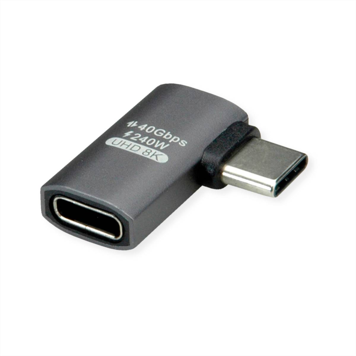 ROLINE USB4 Gen 3x2 Adapter Typ C ST/BU, Aluminium, 90Â°, flach, silberfarben Adapter, Terminatoren,