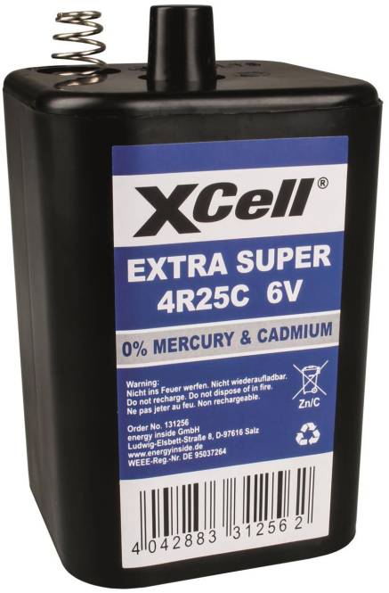 XCell 6V-Block 4R25 X4R25 ** Zn/C 6V/9500 mAh Install.Baumaterial Hauskomm/Batt/Sicher Batt.Akkus