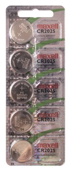 Maxell Knopfzelle CR2025 Lithium 3V 148mAh Blister a 5 Stück Install.Baumaterial Batt.Akkus