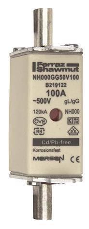 Sicherung mit Nennwert '100A 500V', Modell NH000GG50V100.