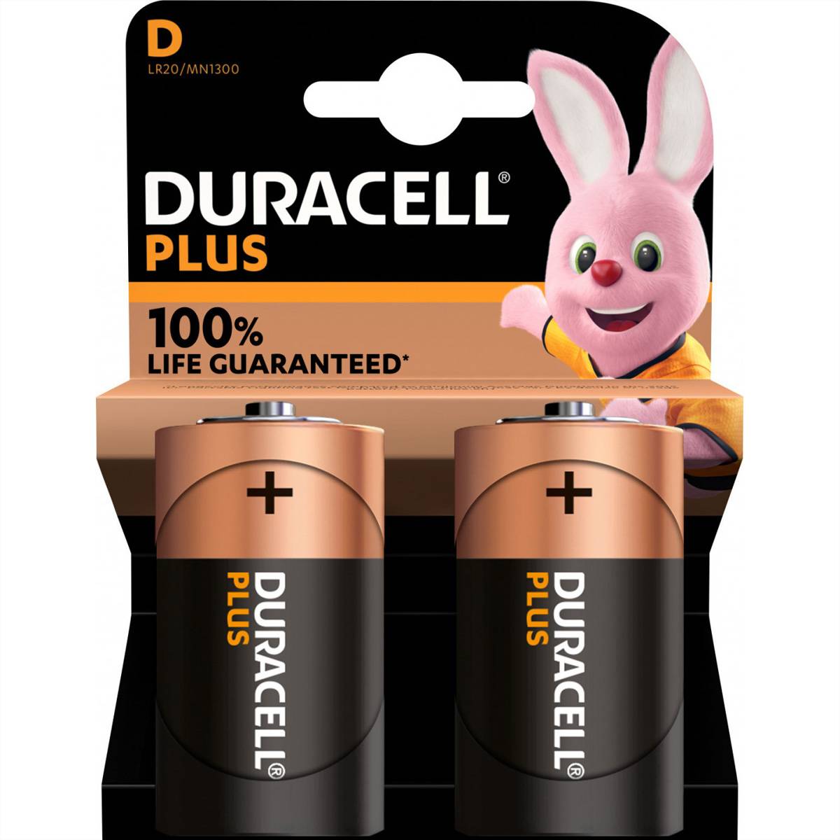 DURACELL Plus Extra Life, Typ D (LR20), 2er Pack Batterien/Akkus Batterien