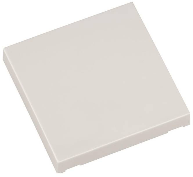 Ein einfaches, weißes quadratisches Fliese mit einer glatten Oberfläche, aus einem leicht schrägen Winkel betrachtet.