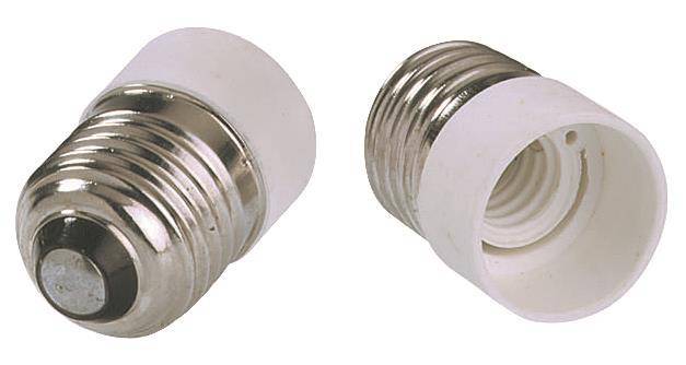 Zwei Nahaufnahmen von Glühbirnenfassungen, die Metallschraubgewinde mit weißen Keramikkappen zeigen und Edison-Stil-Steckverbinder darstellen.