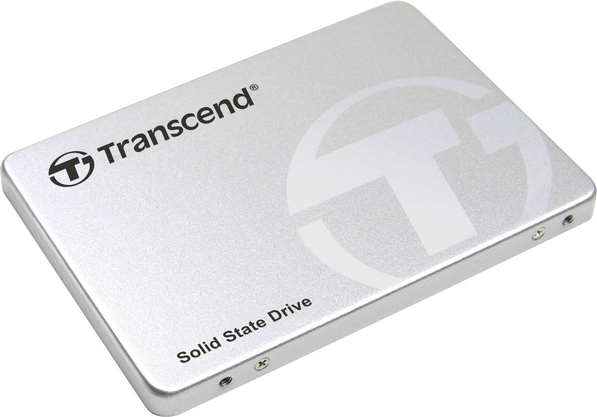 Solid State Drive von Transcend, silberfarben mit geprägtem Markenlogo und Text.