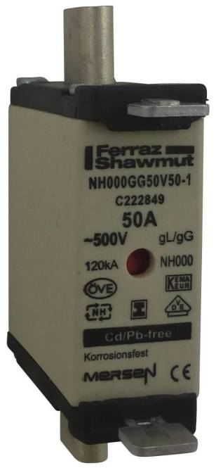 Mersen 1F651.000000 NH000 50A gG 500V NH-Sicherung sgl spannungsfrei Install.Baumaterial