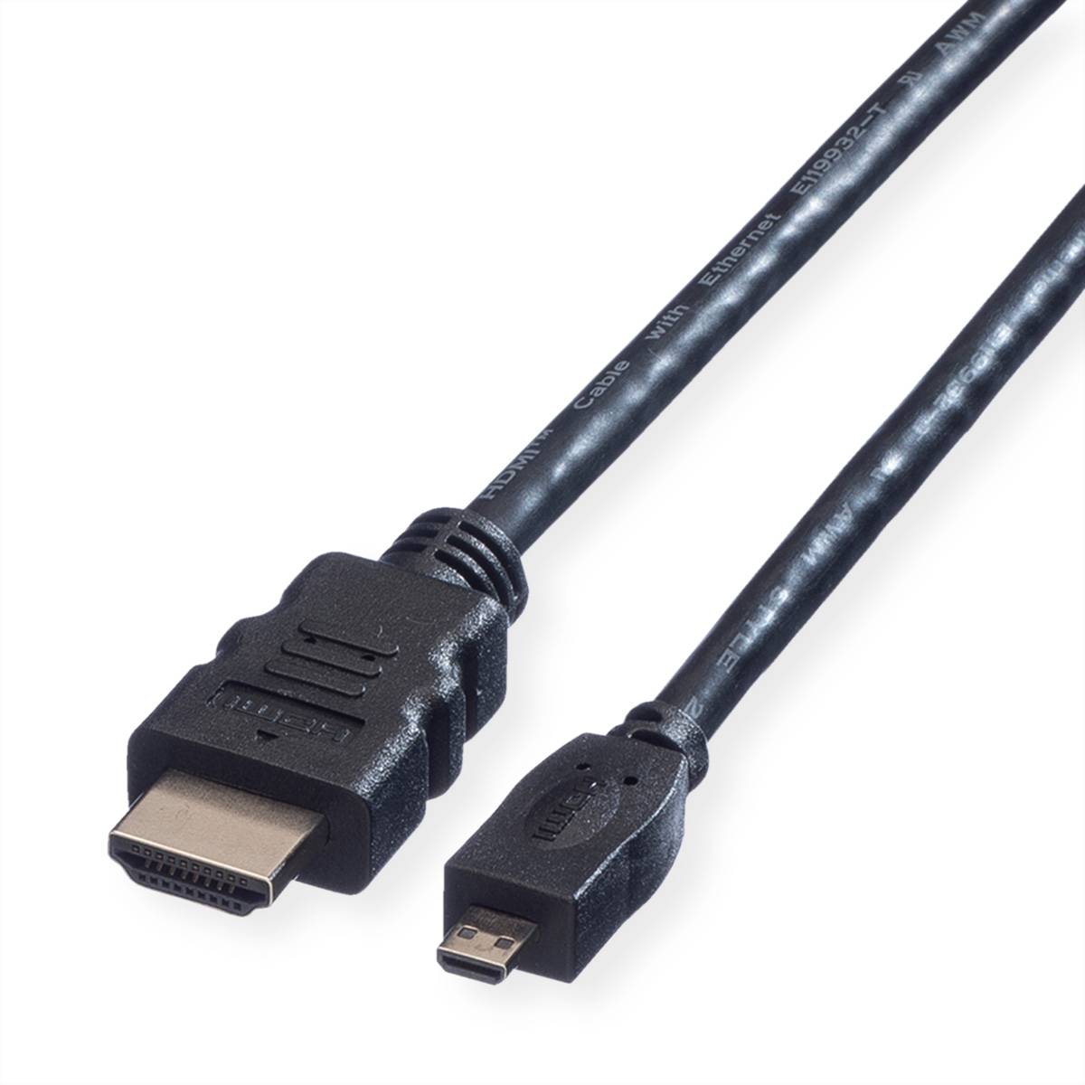 VALUE HDMI High Speed Kabel mit Ethernet, A ST - Micro ST, 2 m