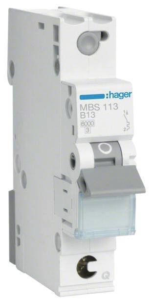 Hager Leitungsschutzschalter MBS113 1polig 6kA B-13A Quick Connect 1M Install.Baumaterial