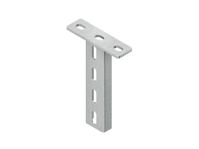 Winkel mit vertikalen und horizontalen Abschnitten, mit mehreren Bohrungen zur Befestigung. Wird im Bauwesen zur Unterstützung und Stabilität verwendet.